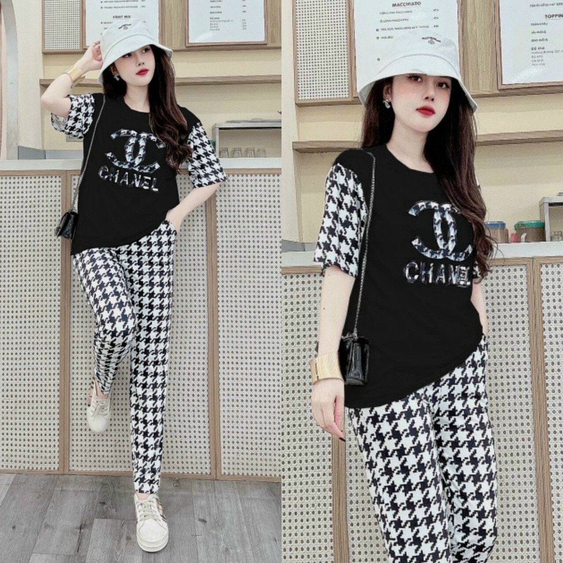 Đô bộ thun form rộng họa tiết đắp chữ C