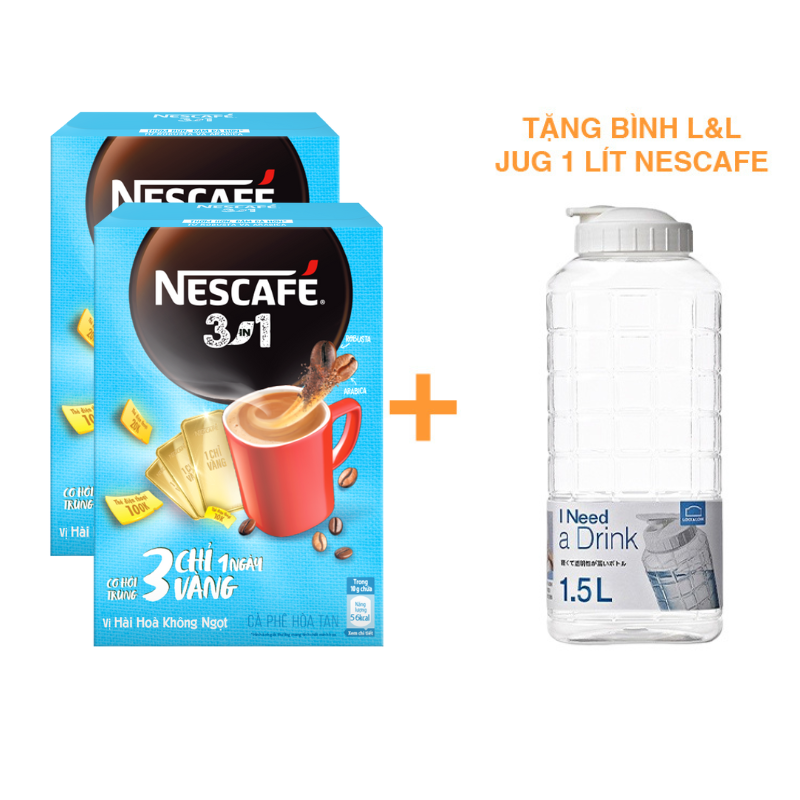 Combo 2 hộp cà phê hòa tan Nescafé 3in1 mới - vị Hài Hòa Không Ngọt (2 hộp x 20 gói x 17g)