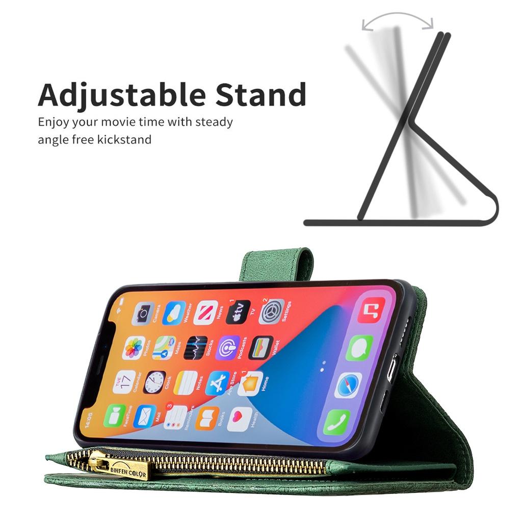 Ốp điện thoại da nắp lật dạng ví đựng thẻ có khóa kéo dập nổi hình bướm cho Apple iPhone 13 Pro Max 13 Mini 9