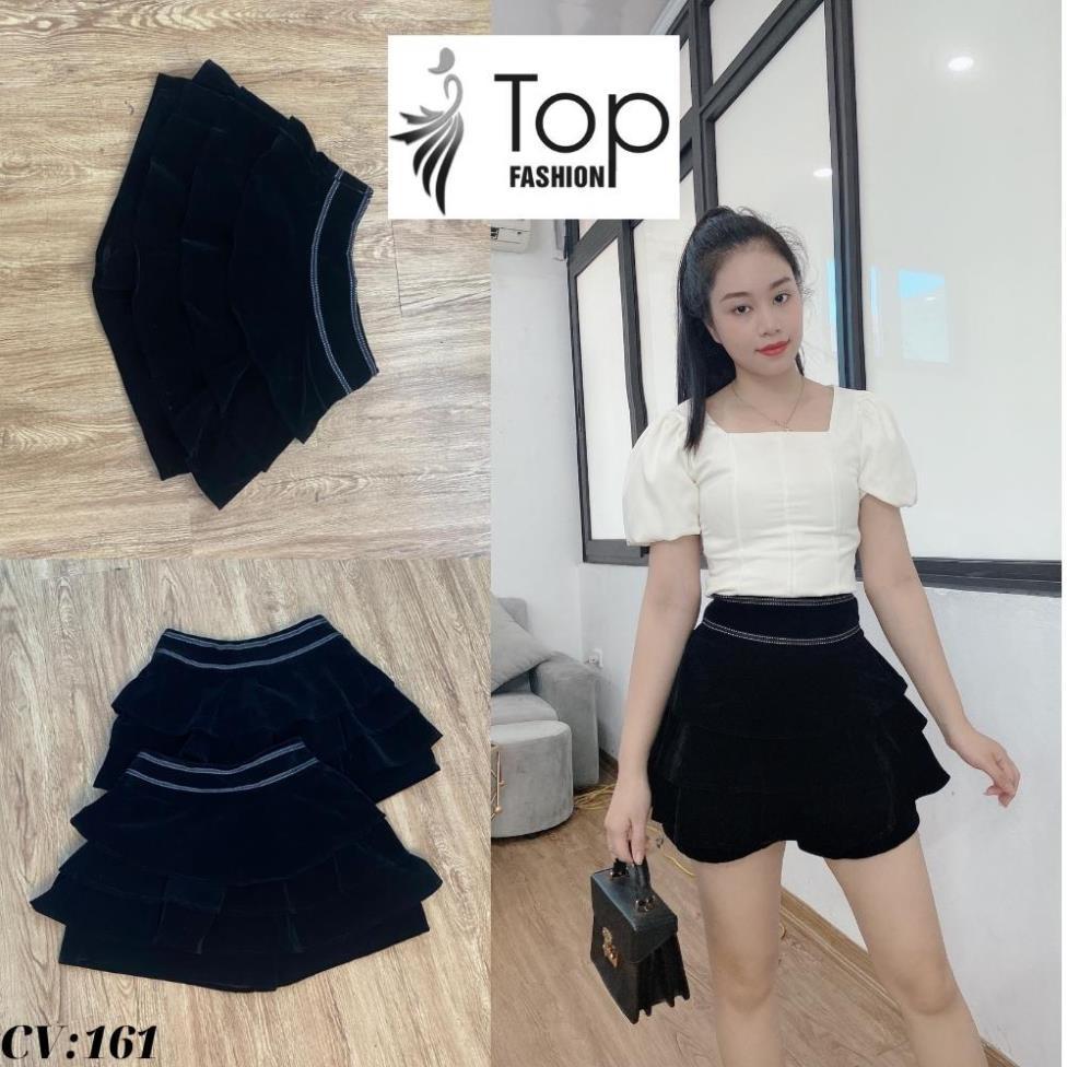 Chân Váy Nhung 4 Tầng,Chân Váy Nhung Dáng Xòe Cạp Điểm Viền Trắng Rất Tinh Tế , Có Quần Đùi Bên Trong Co Dãn 4 Chiều