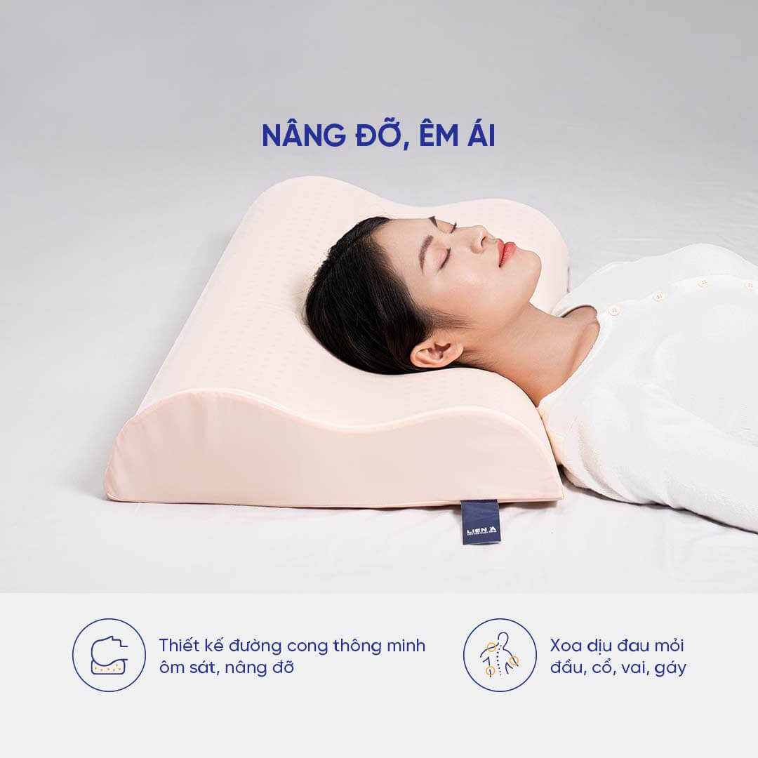 Gối Cao Su dợn sóng Liên Á Contour (44 x 63 x 11 cm) 100% cao su tự nhiên, thoáng mát, mềm mại