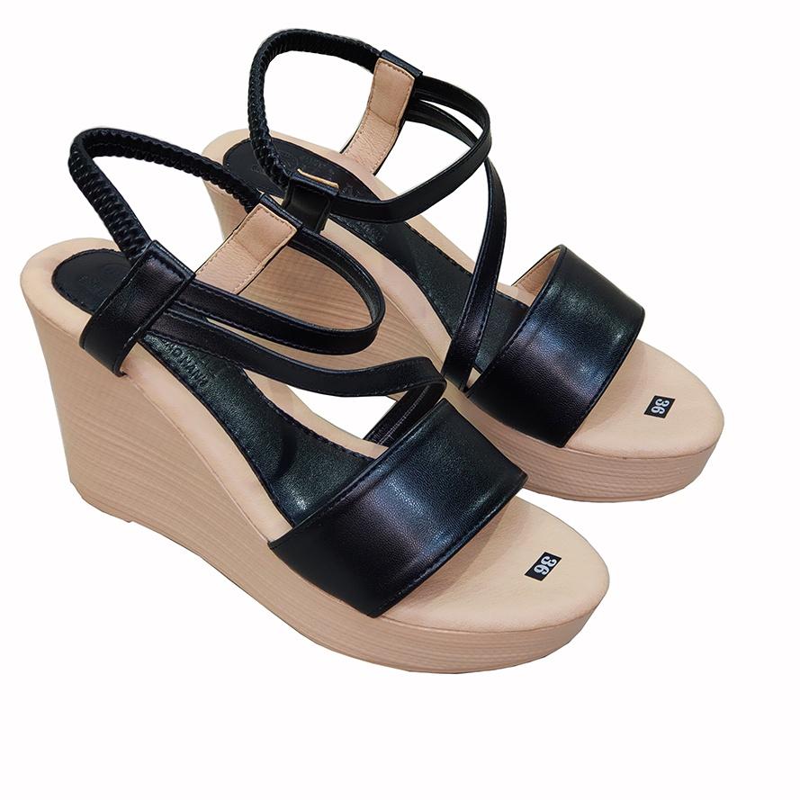 Giày Sandal Nữ Đế Xuồng TiTi ĐÔ Da Bò Thật Cao Cấp 9cm DNU2154b