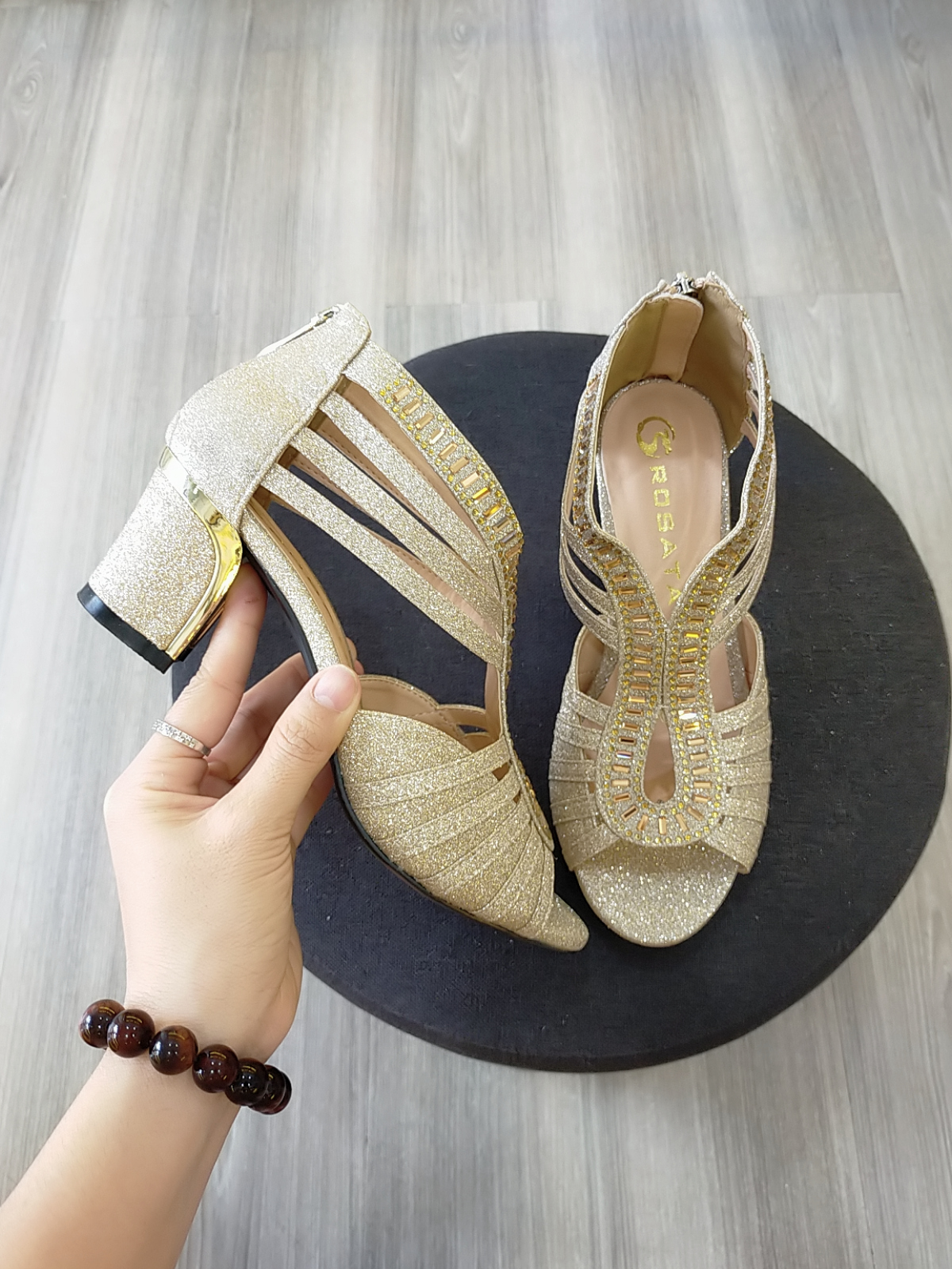 Sandal nữ phối kim tuyến cao cấp ROSATA RO172 5p gót vuông - BKSTORE