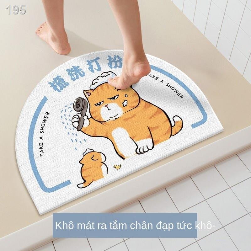 【hàng mới】Phim hoạt hình mèo tảo cát tấm thấm bùn lót phòng tắm cửa chống trượt sàn nhà vệ sinh lau khô nhanh chân nước