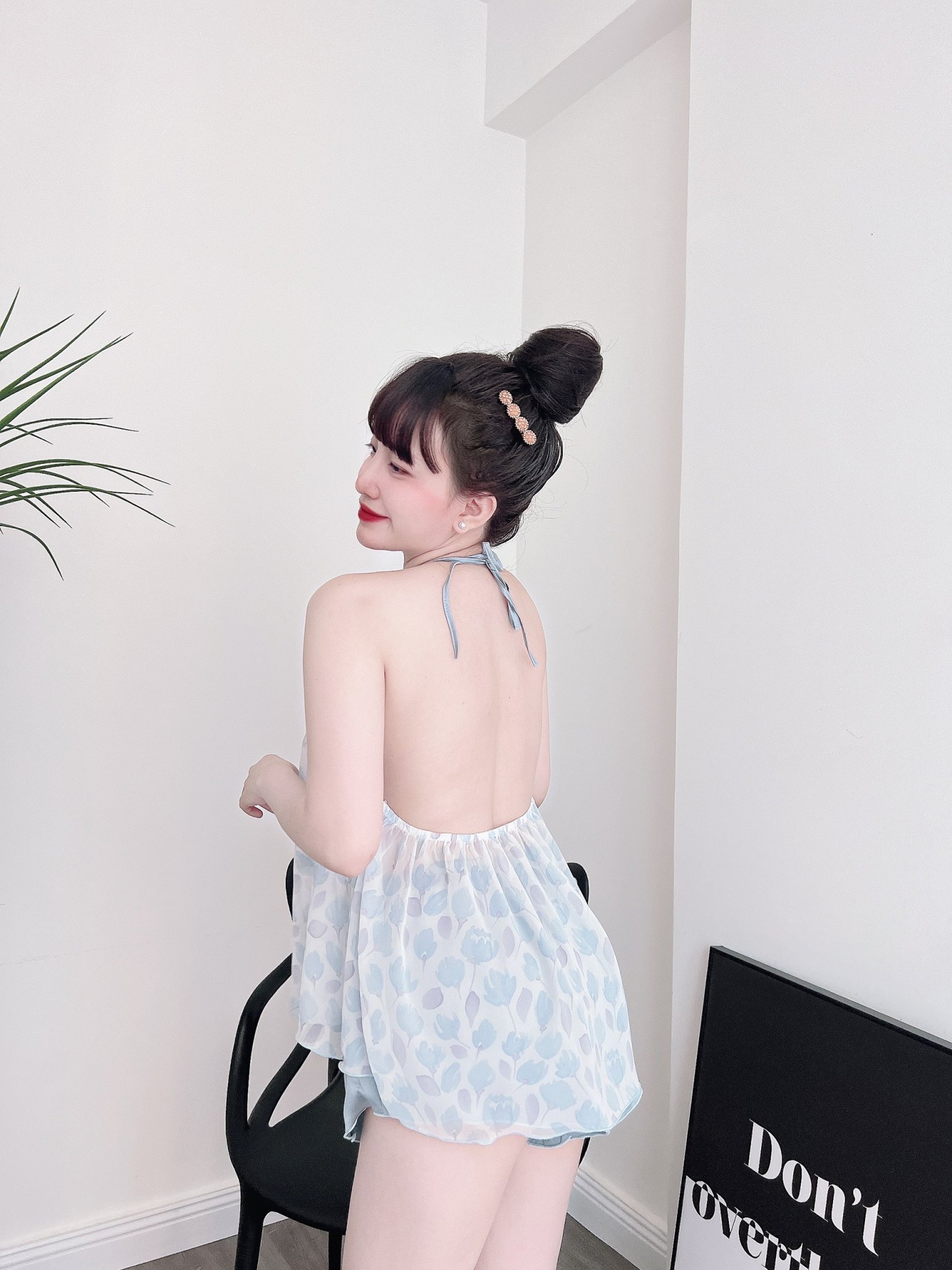 Đồ Bộ Ngủ Lụa 2 Dây Nữ, Bộ Ngủ Sexy Nữ áo voan tơ cổ yếm + quần satin, freesize 40_57kg, tuỳ chiều cao - 7