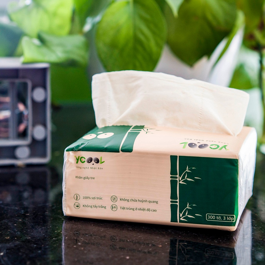 Giấy ăn gấu trúc Ycool khăn giấy tre 1 thùng 30 gói 300 tờ siêu dai mềm mại