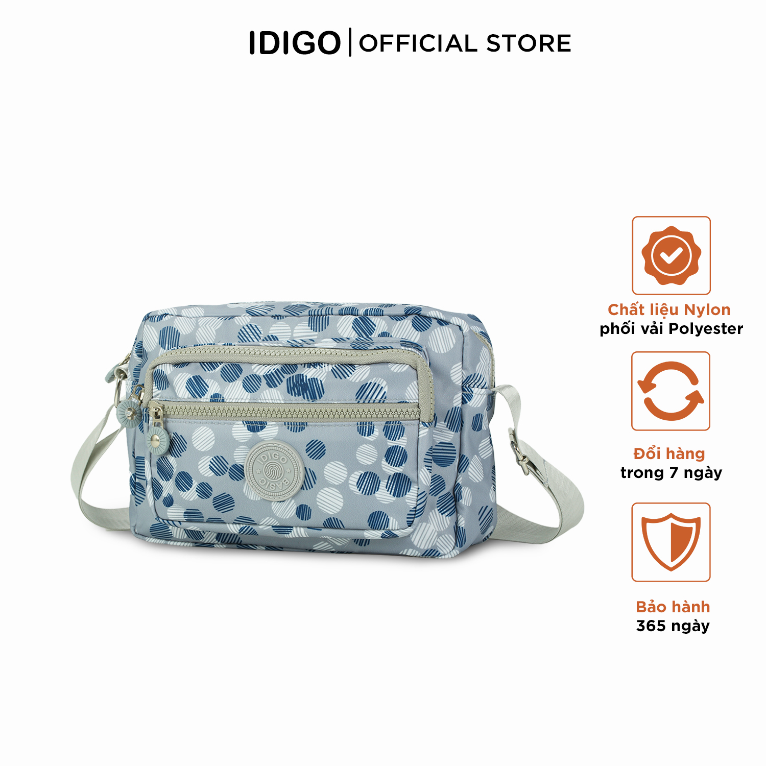 Túi đeo chéo đi chơi, túi đeo vai nữ du lịch nhiều ngăn vải nylon năng động IDIGO FF6 - 2011
