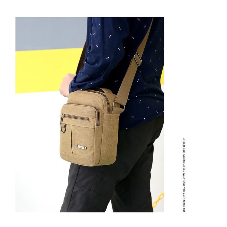 Túi Đeo Chéo Mini Bag Nam nữ Unisex đựng Ipad Mini Vải Canvas Nhập Khẩu Màu Đen/Kaki T24