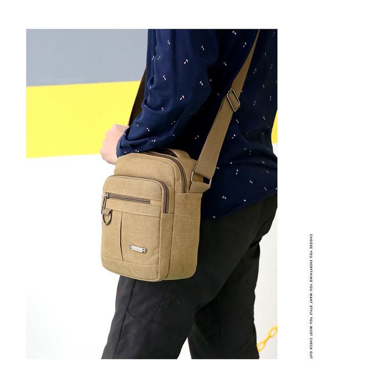 Túi Đeo Chéo Mini Bag Nam nữ Unisex đựng Ipad Mini Vải Canvas Nhập Khẩu Màu Đen/Kaki T24 - Kaki