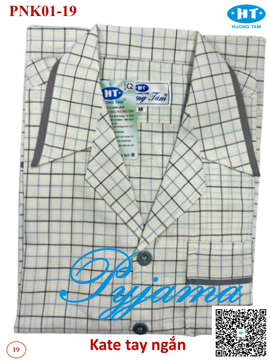 Bộ Pyjama HUONGTAM Kate  tay ngắn nam cao cấp(PNK02N14). Chất liệu Kate loại tốt:  mềm mại, thoáng mát, không phai màu