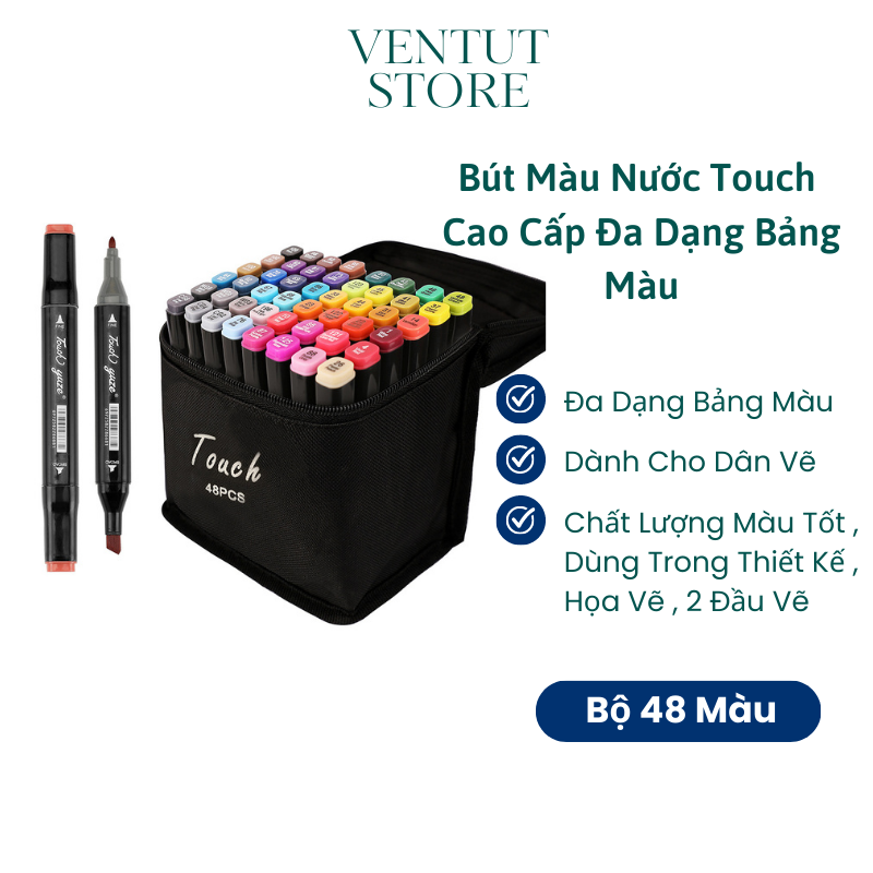 Hộp Bút Màu Touch 48 Món Chuyên Nghiệp Cao Cấp Kèm Túi Vải - Họa Cụ Tô Màu Dạ Vẽ Tranh Manga Anime Thiết Kế Thời Trang