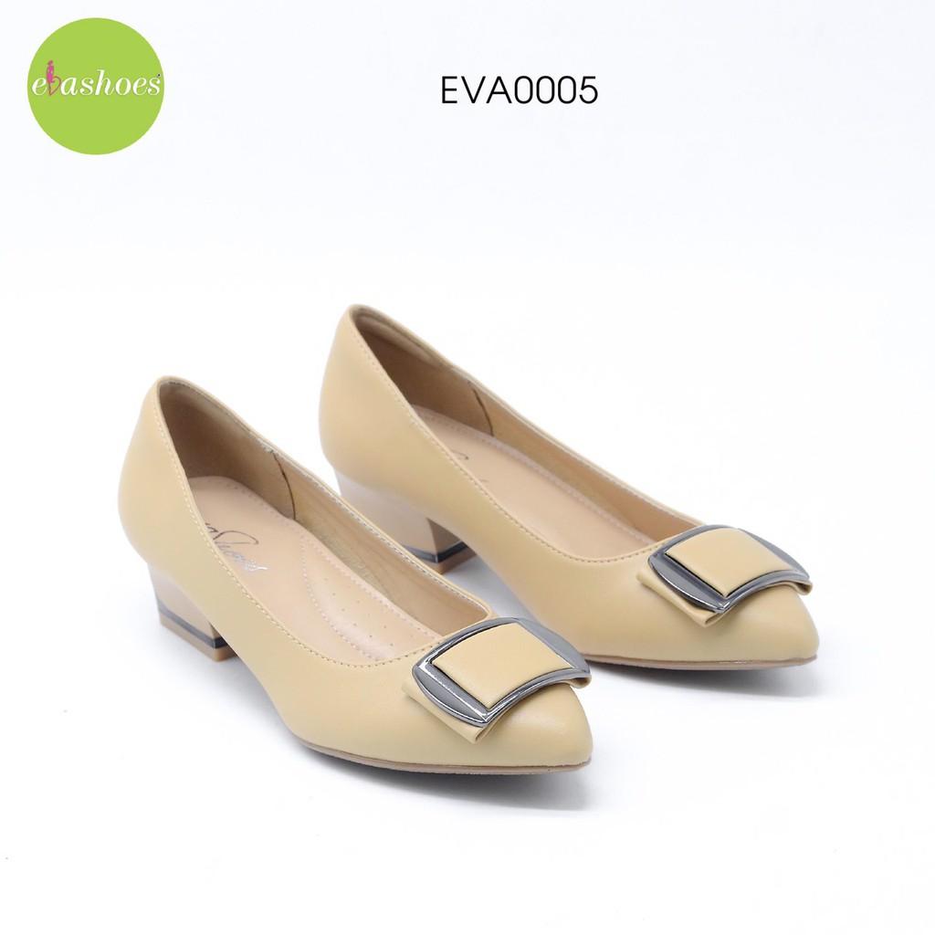 Giày cao gót đế vuông mũi nhọn phối khuy kim loại tổng hợp 3cm Evashoes EVA0005