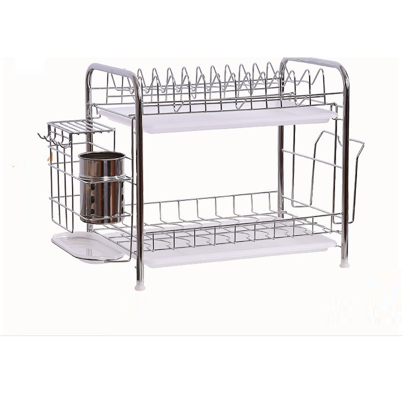 Kệ úp chén bát 2 tầng inox có khay hứng nước