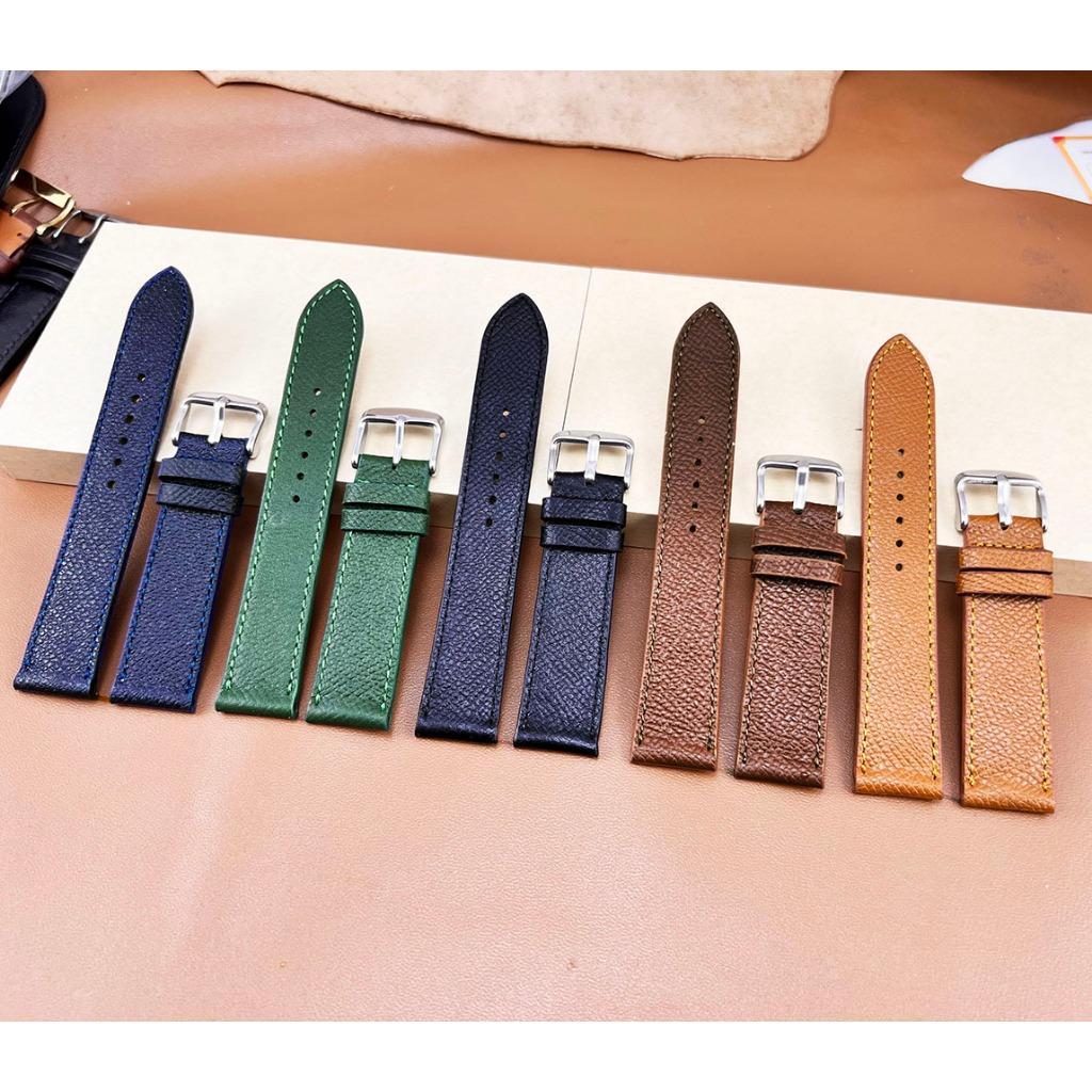 (Không độn) Dây đồng hồ da bò thật vân Epsom phom mỏng BO-79 cao cấp size 10 12 13 14 15 16 17 18 19 20 21 22mm - Xanh lá