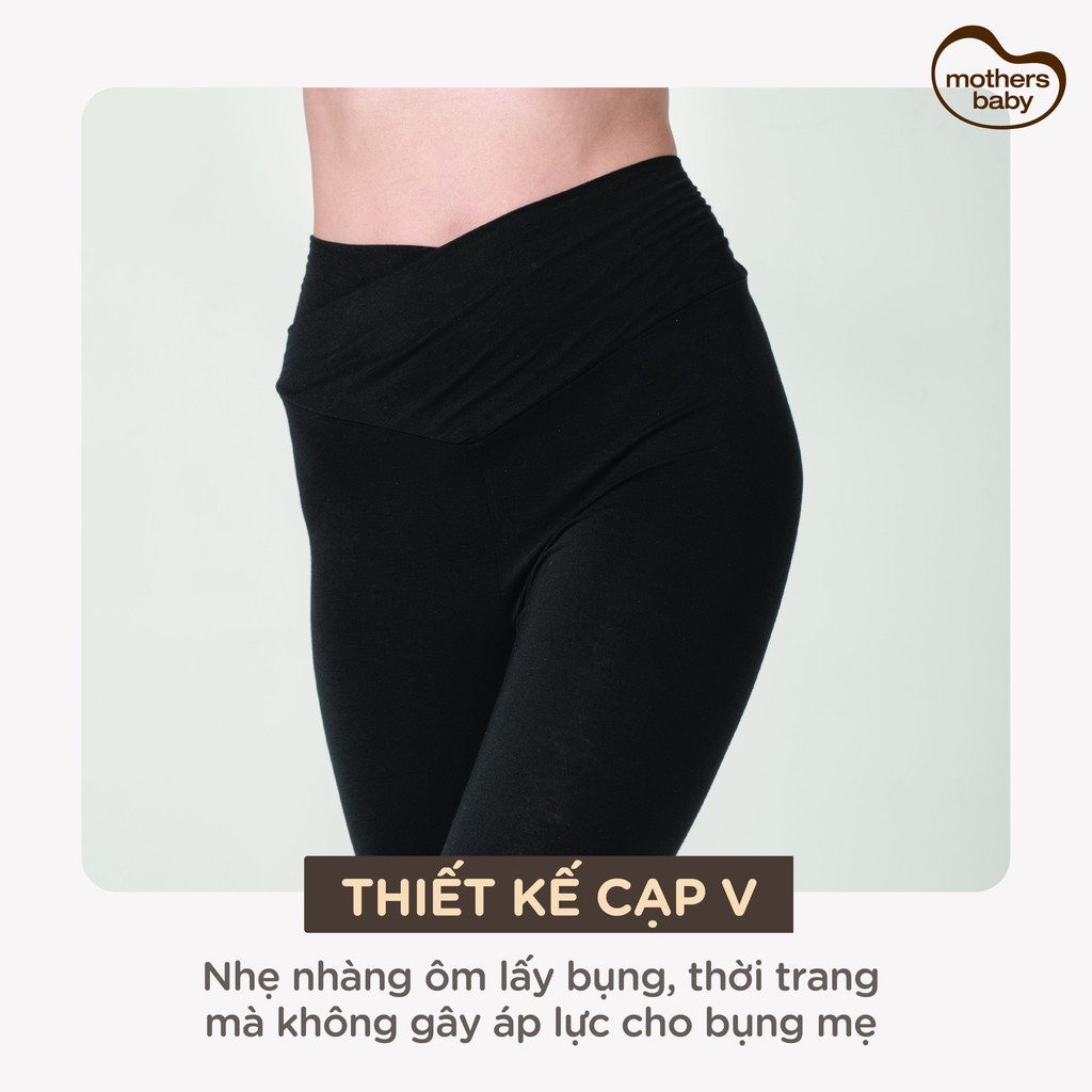 Quần Legging Bầu Cạp V, Ngắn, Không Siết Bụng, Chất Liệu Tencel Nhẹ, Mát, Co Dãn Tốt - Thương Hiệu Mothersbaby Hàn Quốc