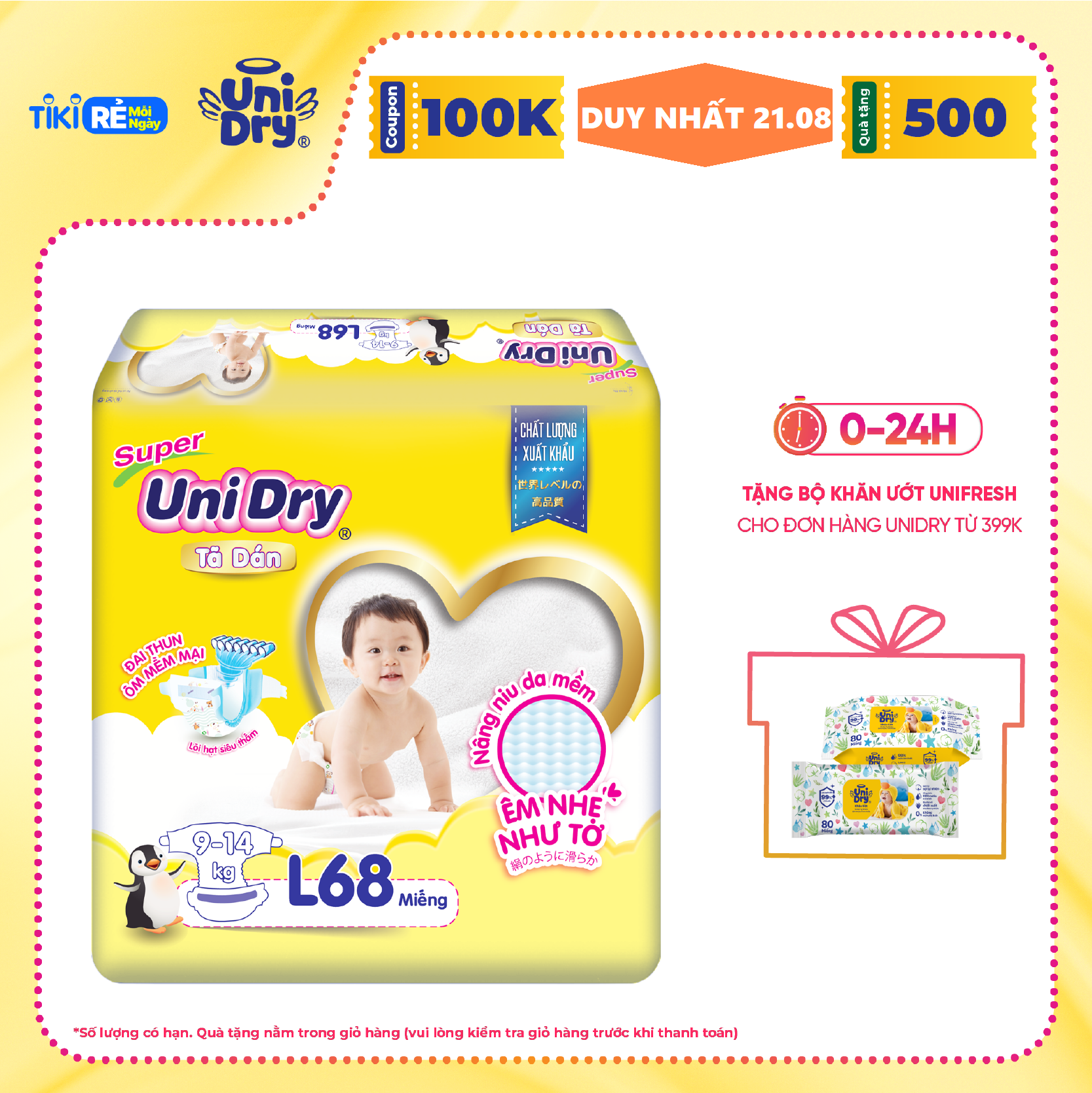 Tã Dán Cho Bé Unidry  Size L68