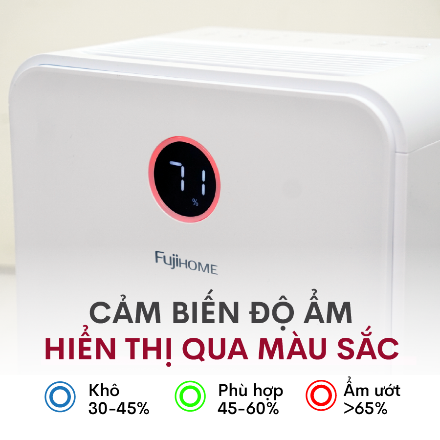 Máy hút ẩm lọc không khí 40m2 Fujihome DH16W, 16 Lít/ ngày, kết nối Wifi điều khiển qua App, đèn cảm biến chất lượng độ ẩm- Hàng chính hãng