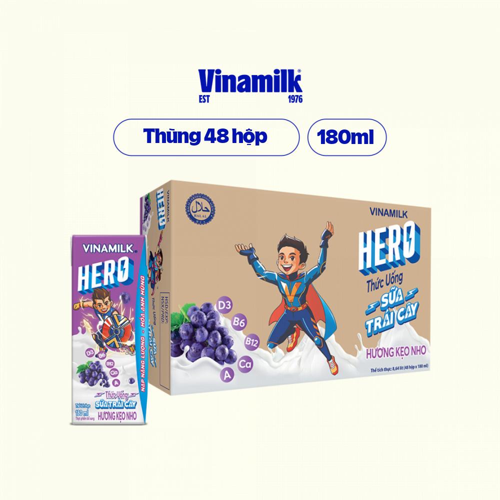 Thùng Thức uống Sữa trái cây kẹo nho Vinamilk Hero 180ml - 48 hộp/Thùng