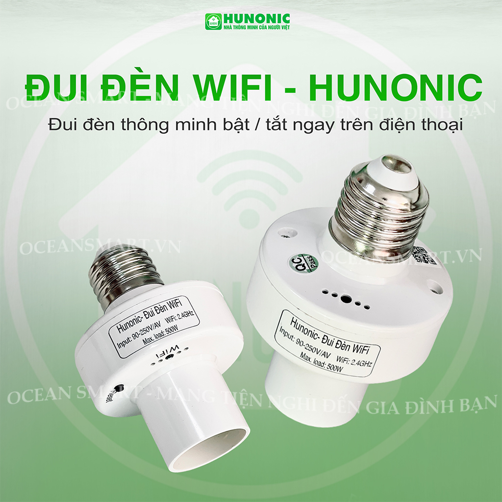 Đui Đèn Wifi Hunonic, Đui Đèn Hẹn Giờ, Điều Khiển Bằng Điện Thoại - HNSPWF