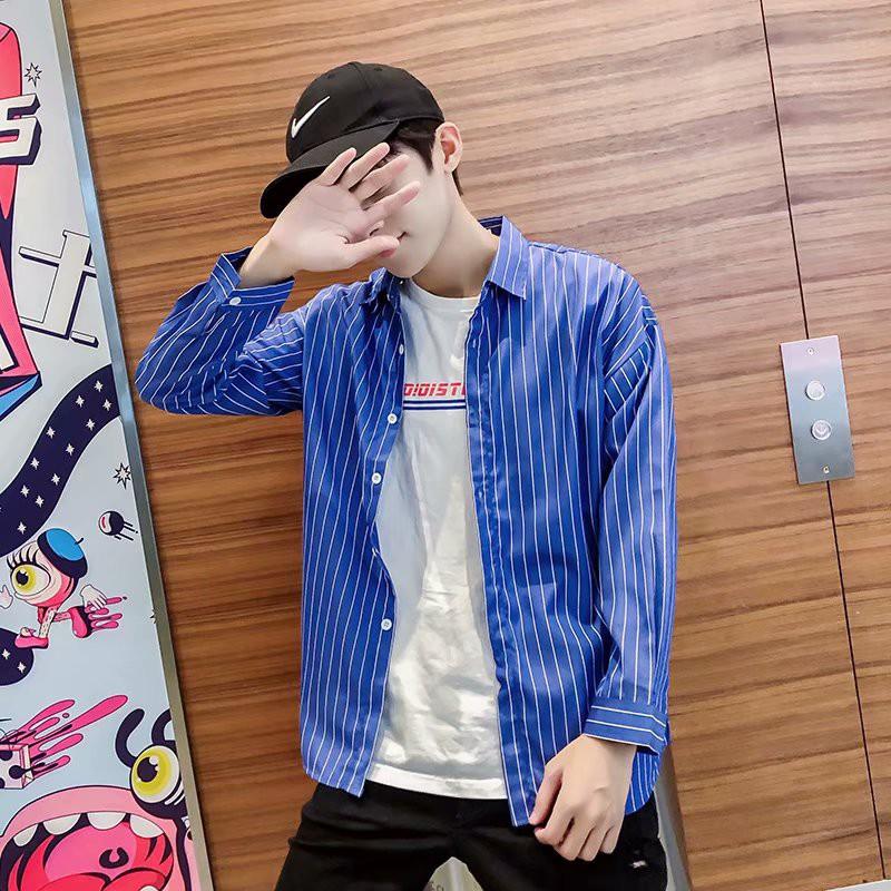 Áo sơ mi nam tay dài họa tiết sọc thời trang phong cách
