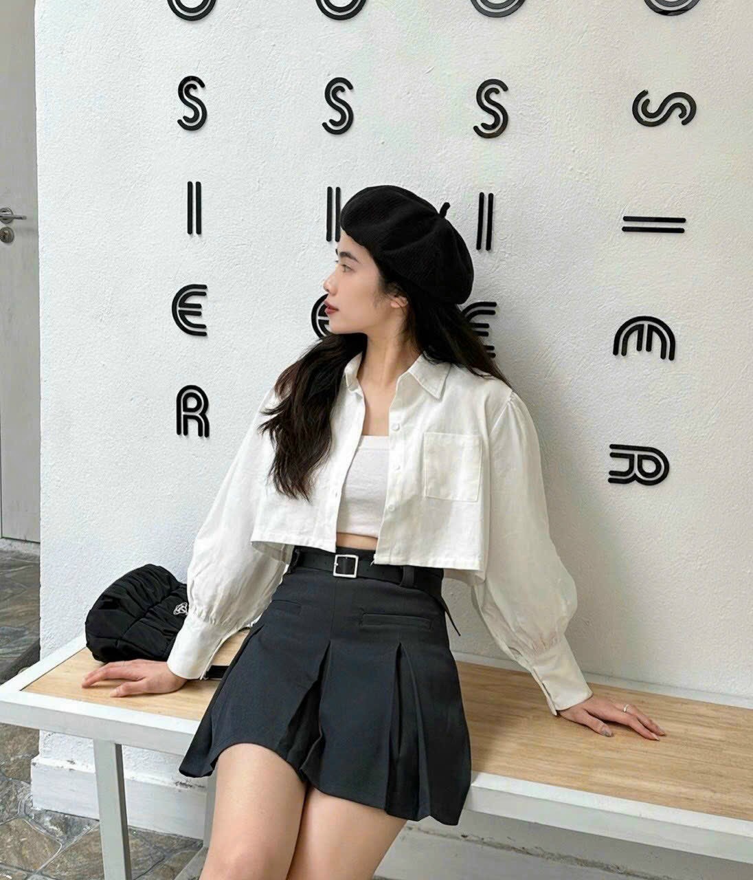 ĐẦM SET ÁO CROPTOP SƠ MI KHOÁC LỬNG TAY DÀI + ÁO ỐNG + CHÂN VÁY NGẮN LƯNG CAO XẾP LY CHỮ A MIDI ĐI TIỆC ĐI CHƠI NOEL DẠO PHỐ GIÁNG SINH ĐI BIỂN