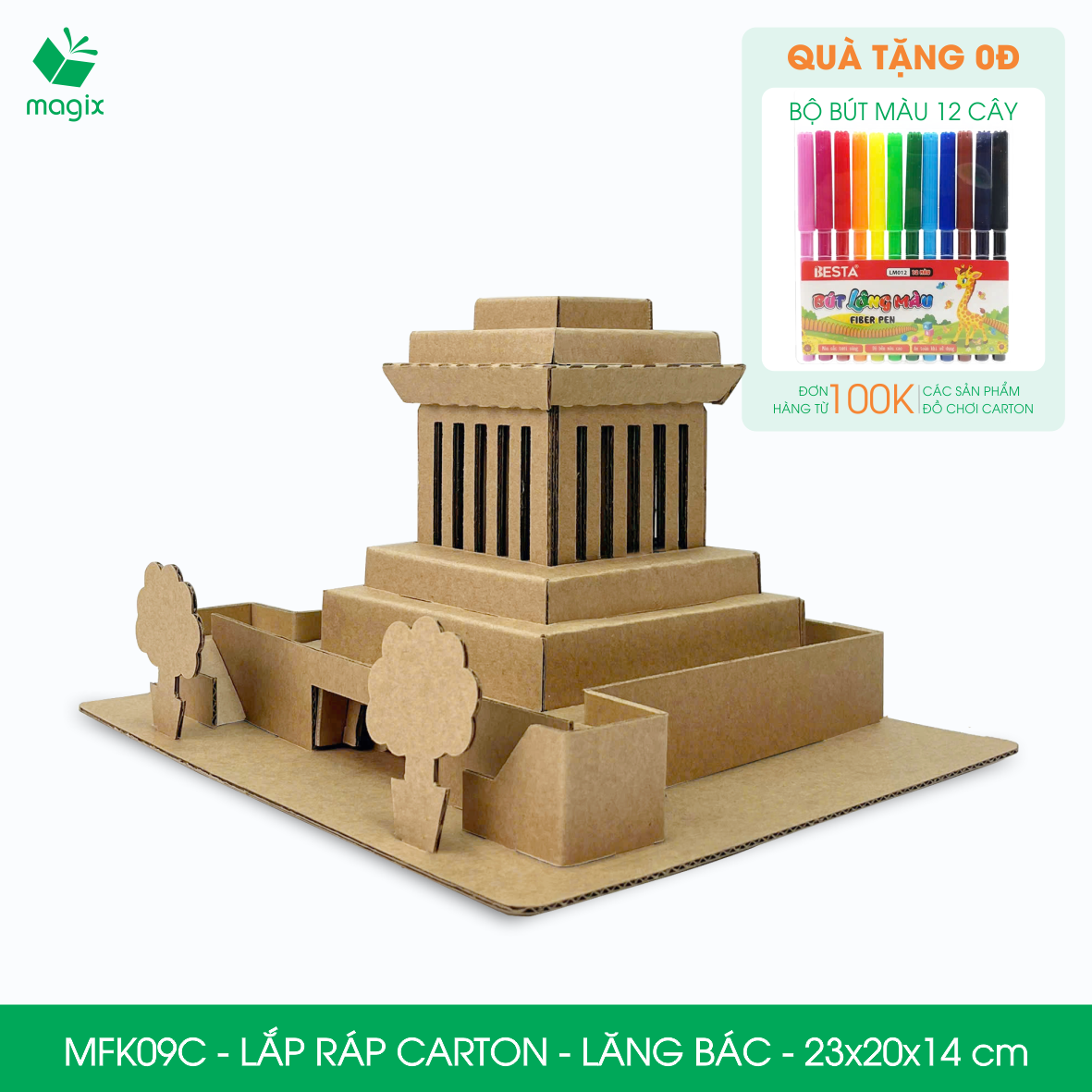 MFK09C - 23x20x14 cm - Mô hình Lăng Bác lắp ráp từ bìa carton cao cấp, mô hình địa danh Việt Nam