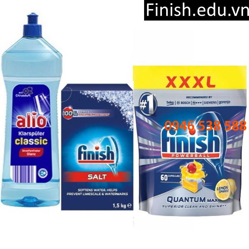 Combo viên finish 60 viên + muối finish 1.5kg + Nước làm bóng alio 1 lít dùng cho máy rửa bát