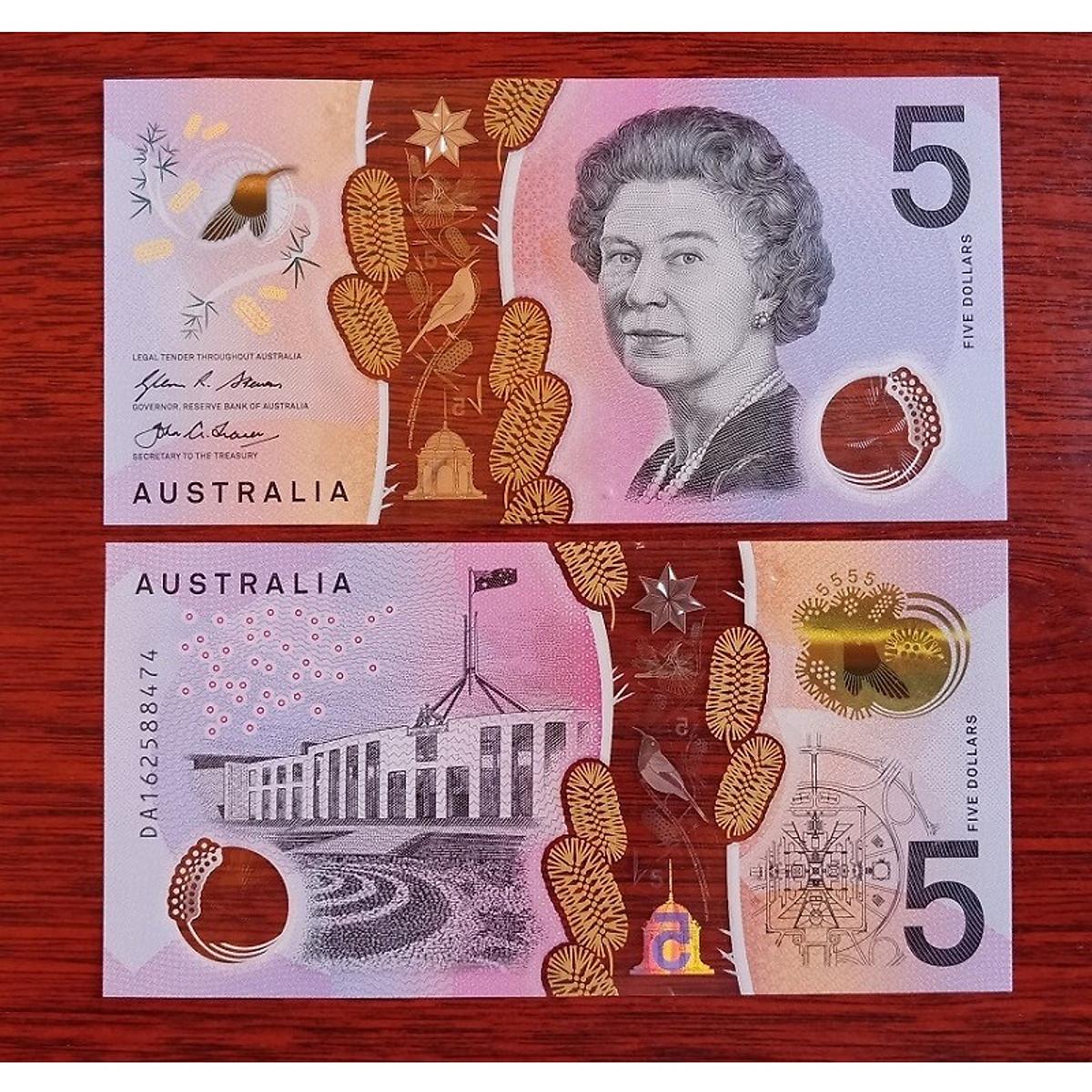 Tờ tiền nước Úc 5 Đôla Australia sưu tầm , chất liệu polyme , tiền nữ hoàng Elizabeth II - Mới 100% UNC - tiền châu Đại Dương, sưu tầm