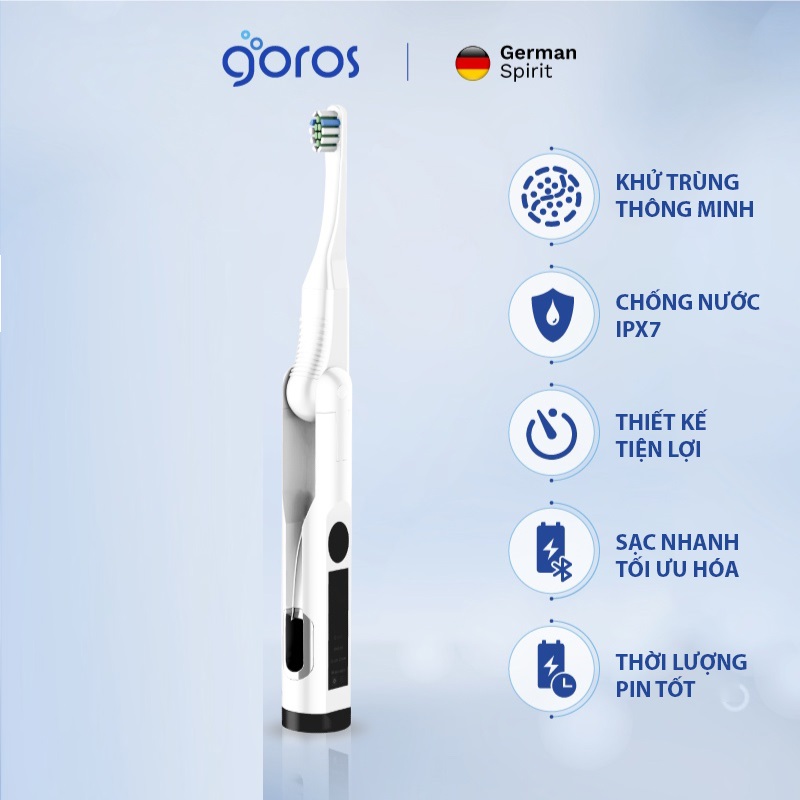 Bàn Chải Đánh Răng Điện Tự Động Diệt Khuẩn Goros Expert 9000 Electric Toothbrush (Màu Trắng)- Hàng Chính Hãng
