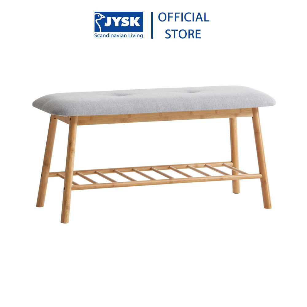 Ghế băng JYSK Vandsted khung tre mút bọc vải màu xám/tre90x45x34cm