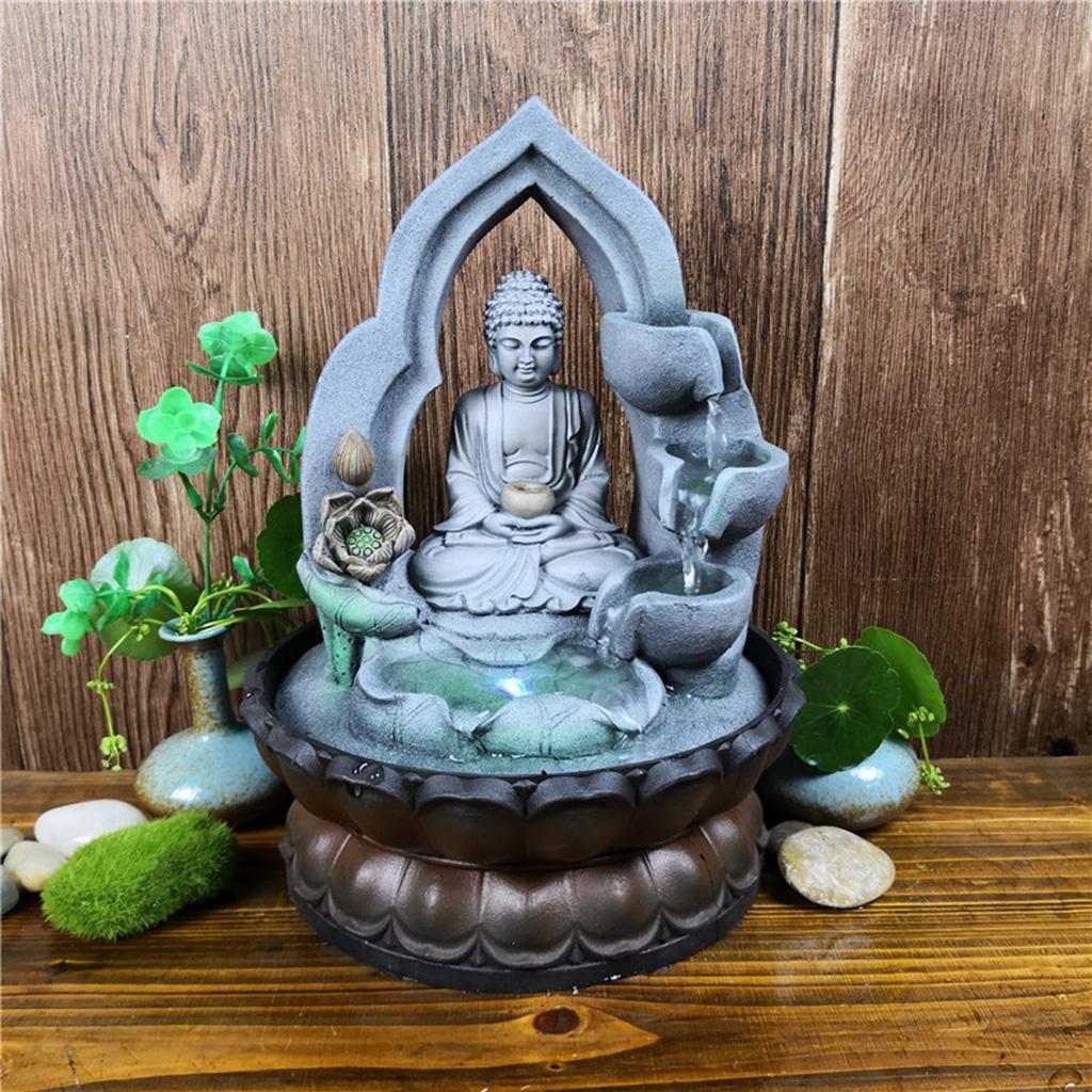 Fountain Buddha Desktop Waterfall Ornament Yoga Figurine Statue Decor