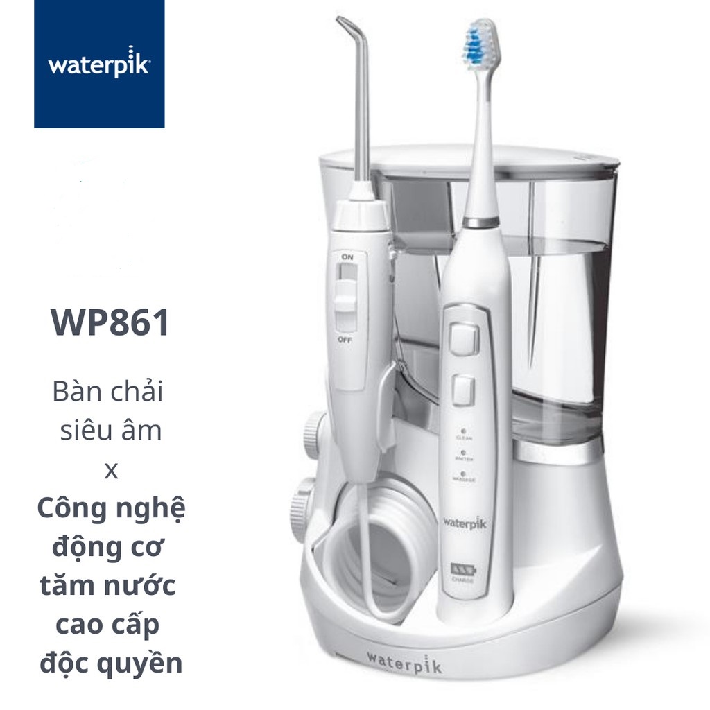 Máy tăm nước Waterpik WP861 2in1 Complete Care 5.0, Kết hợp Bàn chải điện công nghệ siêu âm