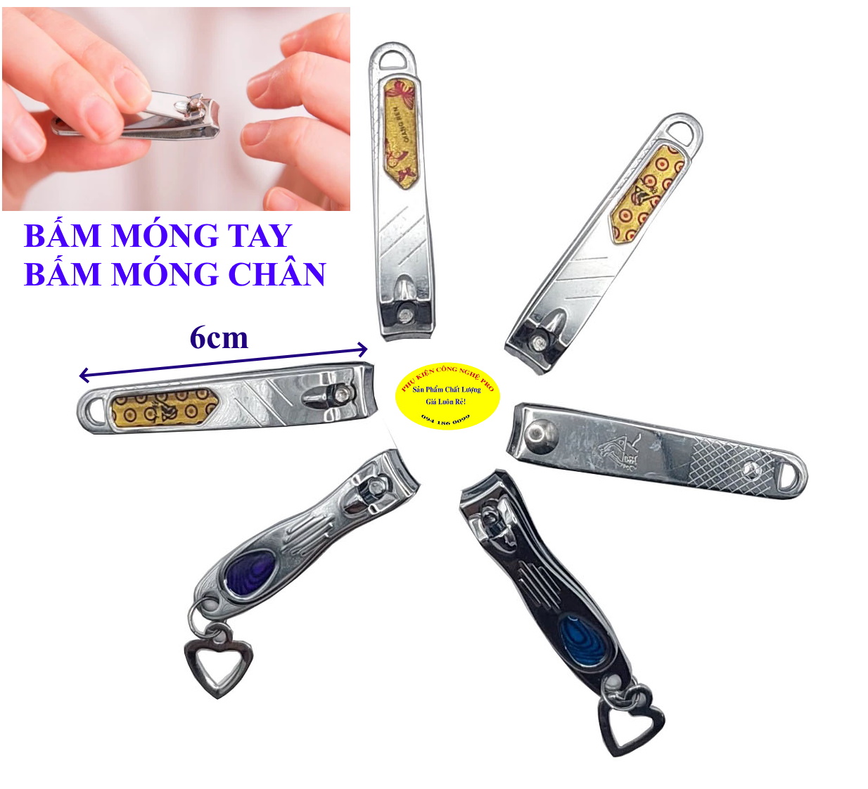 Bấm móng tay Chất liệu thép không gỉ, Dài 6cm, In hình, Sắc bén, Bền đẹp, An toàn cho người sử dụng