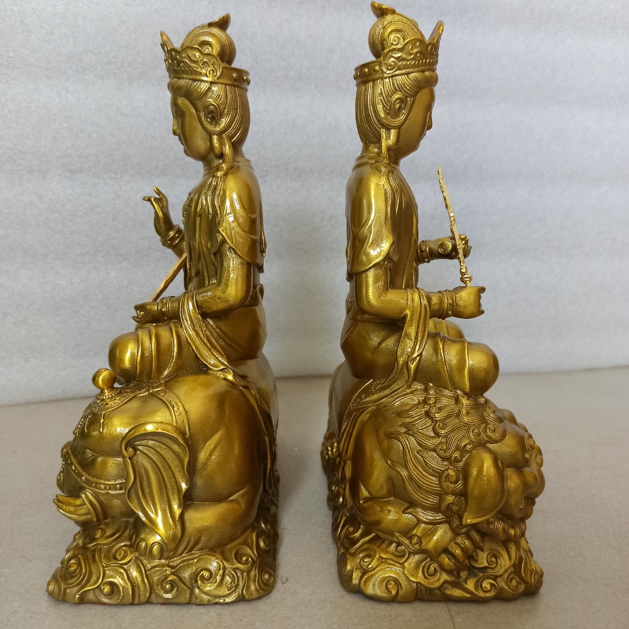 Cặp Tượng Bồ Tát Văn Thù Phổ Hiền Bằng Đồng, Văn Thù Phổ Hiền Bồ Tát Bằng Đồng Vàng- Đồ Đồng Nguyệt Ánh