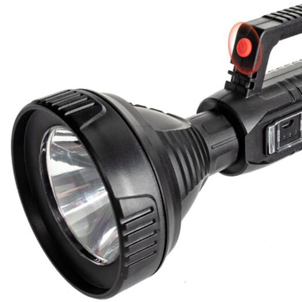 Rechargeable Torch LED Handheld Portable Searchlight Outdoor Flashlight Long Shots Lamp for Hunting Hiking Camping Black