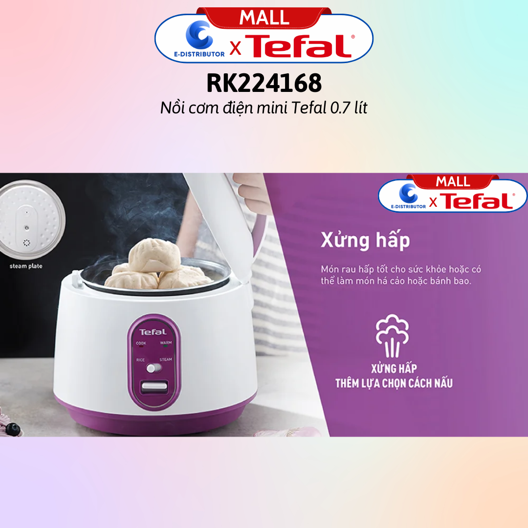 Nồi cơm điện mini Tefal 0.7 lít RK224168 - Hàng Chính Hãng - Dung tích: 0.7 lít, Số người ăn: 2 - 4 người