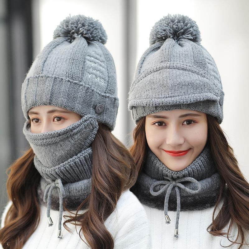Mùa Đông Nón Nữ Mùa Đông Đan Beanies Nón Yếm Và Mặt Nạ Nữ Bảo Vệ Tai Skullies Nón Nhung Ấm Dày Đi Xe len