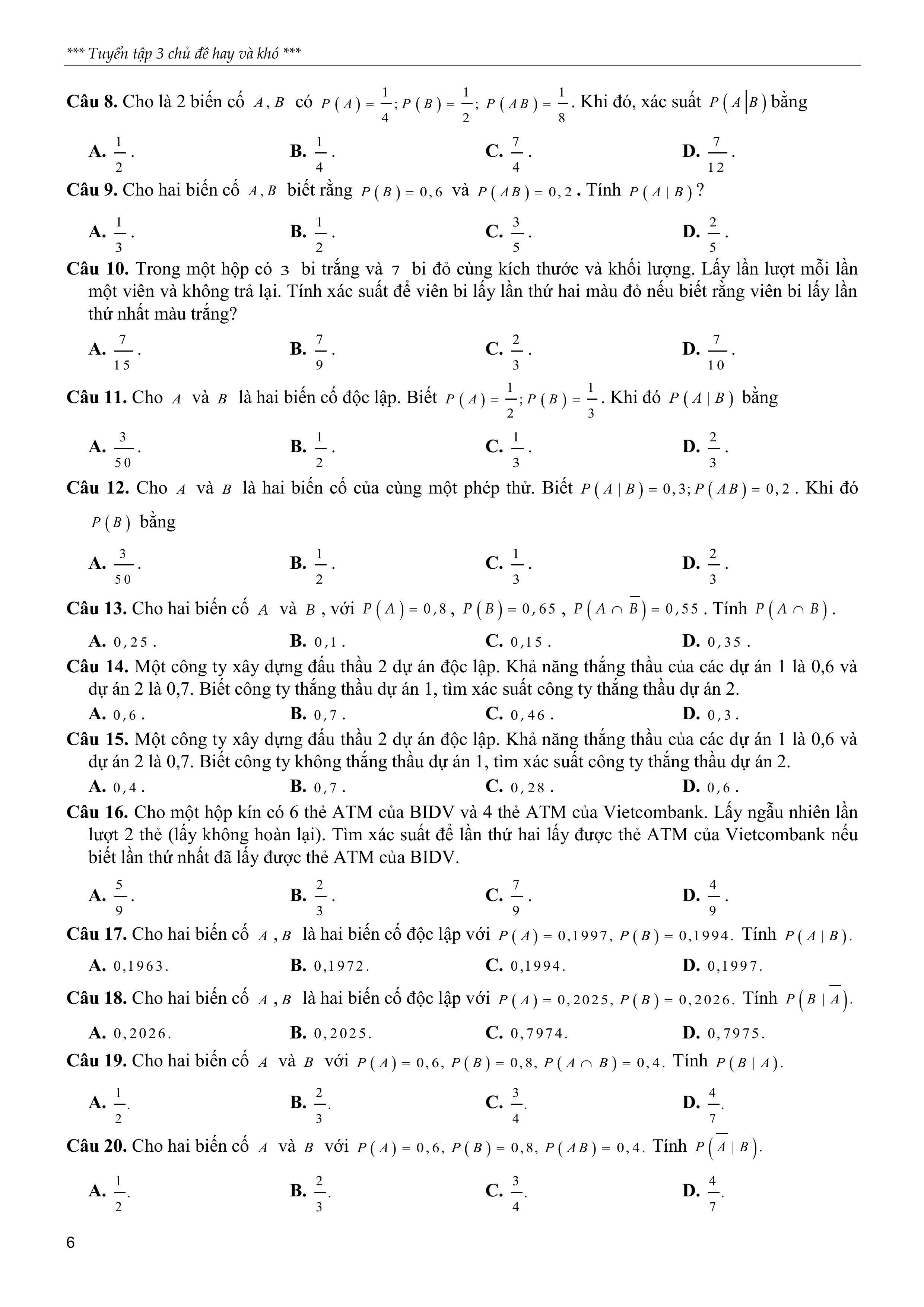 Sách - Tuyển Tập 3 Chủ Đề Hay Và Khó Xác Suất Có Điều Kiện Một Số Yếu Tố Của Lý Thuyết Đồ Thị