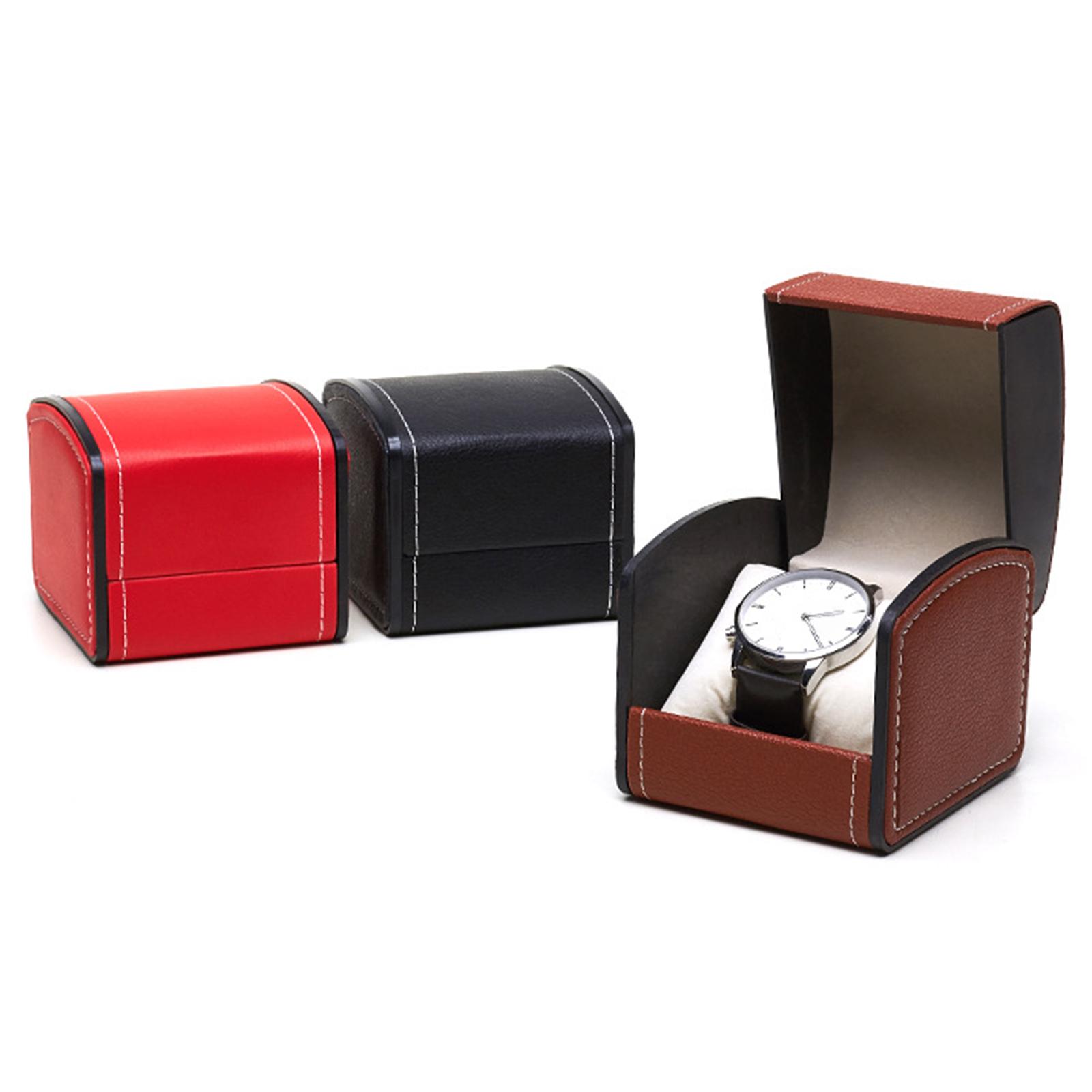 Classic Style Single Grid PU Leather Watch Case Display Holder Organizer Jewelry Box, 9x10x8cm