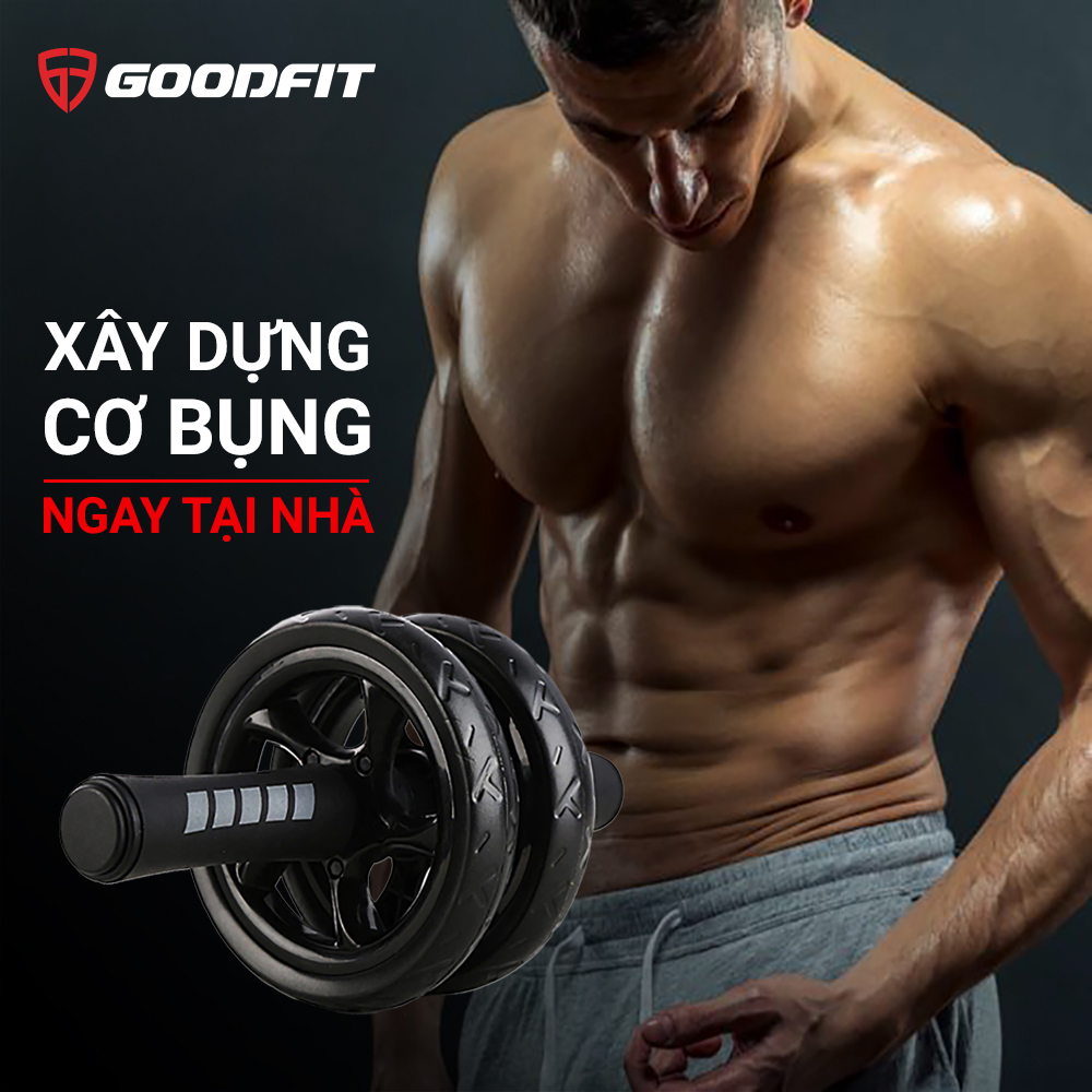 Con lăn tập bụng, con lăn tập cơ bụng 2 bánh GoodFit tay cầm lõi thép chịu tải 150kg, tập gym tại nhà Goodfit GF601AB