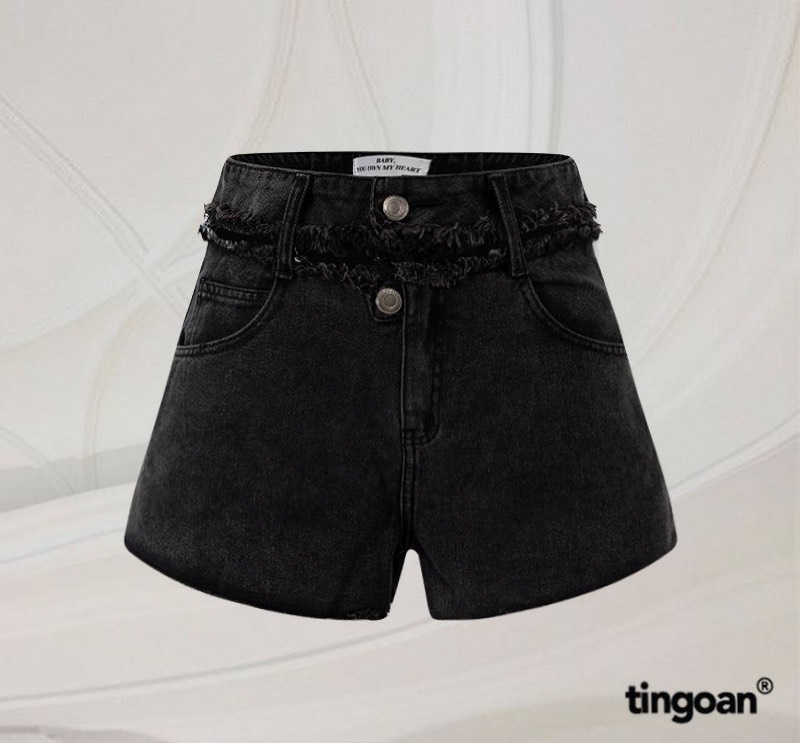 Quần short bò cạp rời gấu cắt tua rua đen tingoan MAMIII JEANS SHORTS/LC