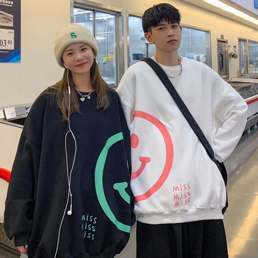 Combo Áo đôi Sweater phong cách Ulzzang Hàn Quốc tay dài. Hình mặt cười Miss phong cách cá tính CoolZ C011