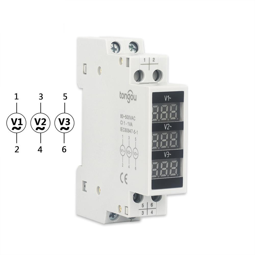 80~500V Three Phase Voltage Meter Modular Voltmeter Gauge 3 LED Digital Display Home Household Voltage Meter