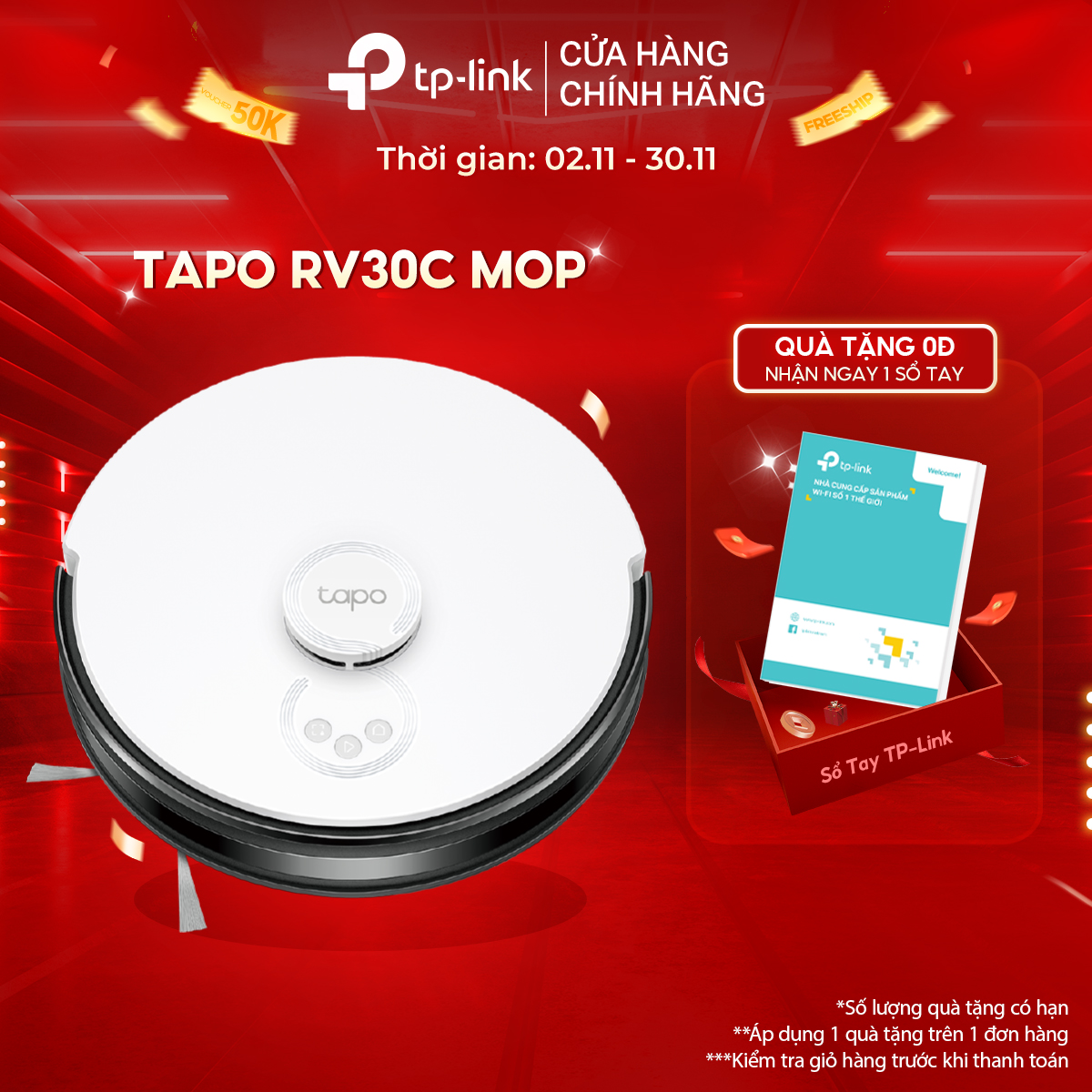 Robot Hút Bụi Và Lau Nhà TP-Link Tapo RV30C Mop / RV30C Mop Plus Điều Hướng LiDar &amp; Gyro Công Suất 4200Pa - Hàng Chính Hãng