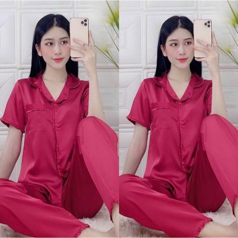 Bộ Pijama satin lụa, quần dài có túi, hàng cao cấp