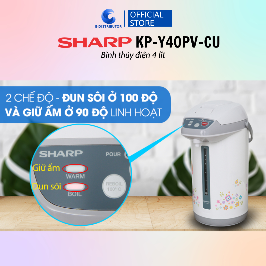 Bình Thủy Điện Sharp KP-Y40PV-CU/RD 4 Lít - Hàng Chính Hãng - Bảo Hành 12 Tháng