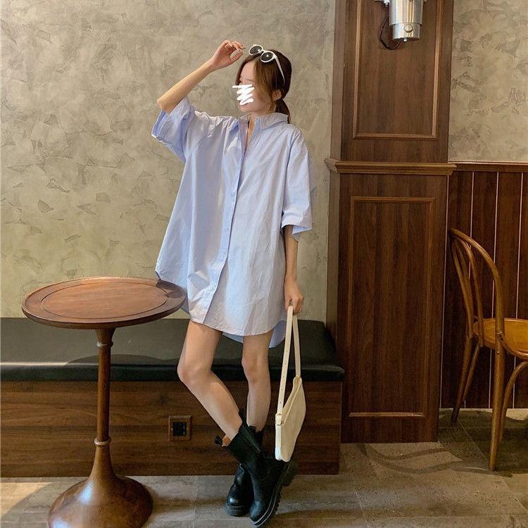 Áo Sơ Mi Tay Ngắn Rộng Màu Sắc Đơn Giản Thời Trang Cho trắng nữ