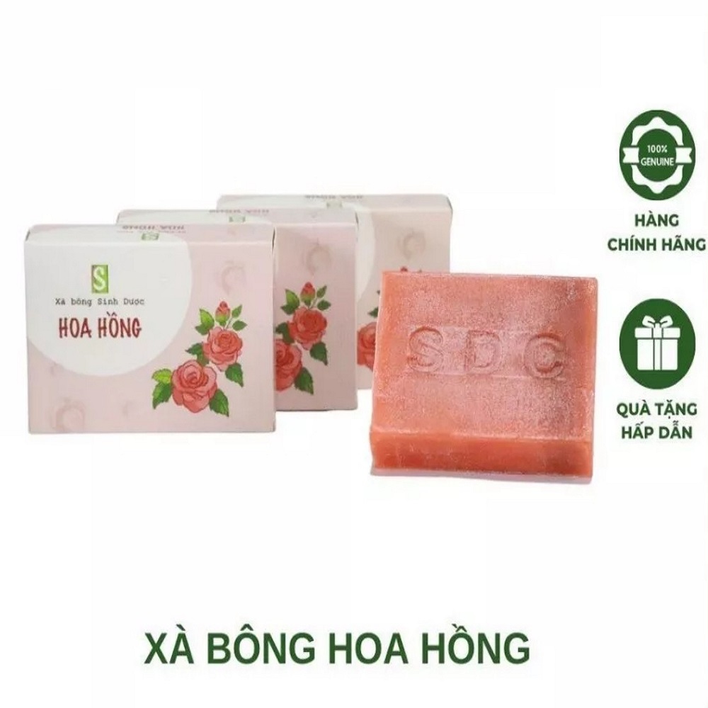 Hình ảnh Combo 3 bánh xà bông Sinh Dược Hoa Hồng 100gr kèm túi lưới tạo bọt - ROSE SOAP- Xà phòng thơm hoa hồng giúp ngừa mụn, sáng da, dưỡng ẩm, se khít lỗ chân lông