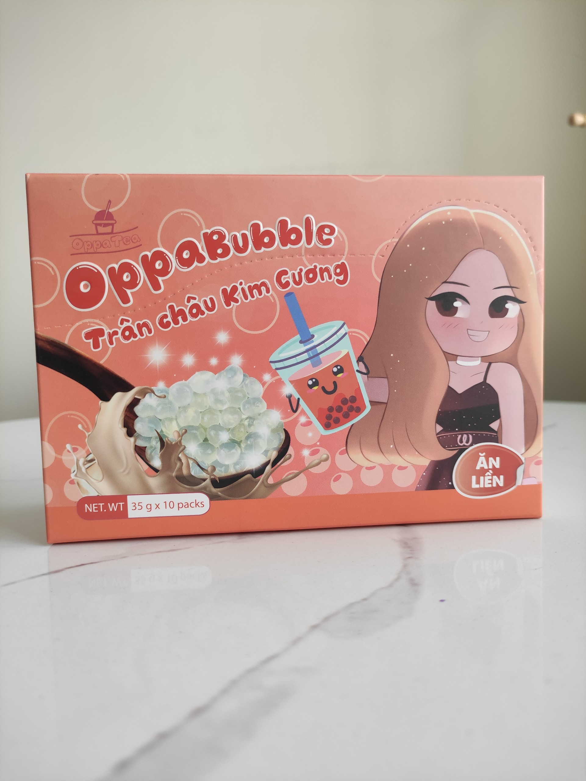 Trân Châu Kim Cương Oppa Bubble Hộp 350g Topping Giòn Dai Nguyên Liệu Trà Sữa