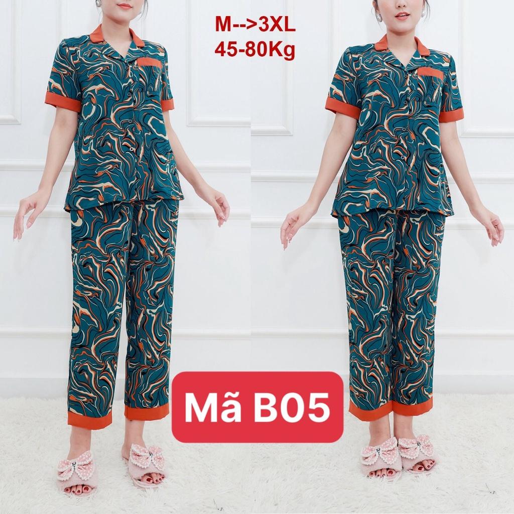 Bộ đồ ngủ lụa phong cách pijama nữ, chất lụa Latin cao cấp, Đồ mặc ở nhà thoải mái trẻ trung có đủ size